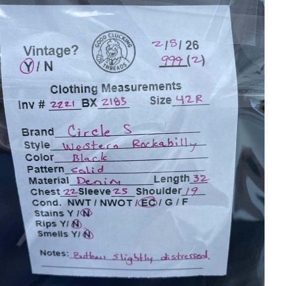 Vtg Circle S Men 42R Western Rockabilly Denim Blazer Jacket Black Solid Denim
